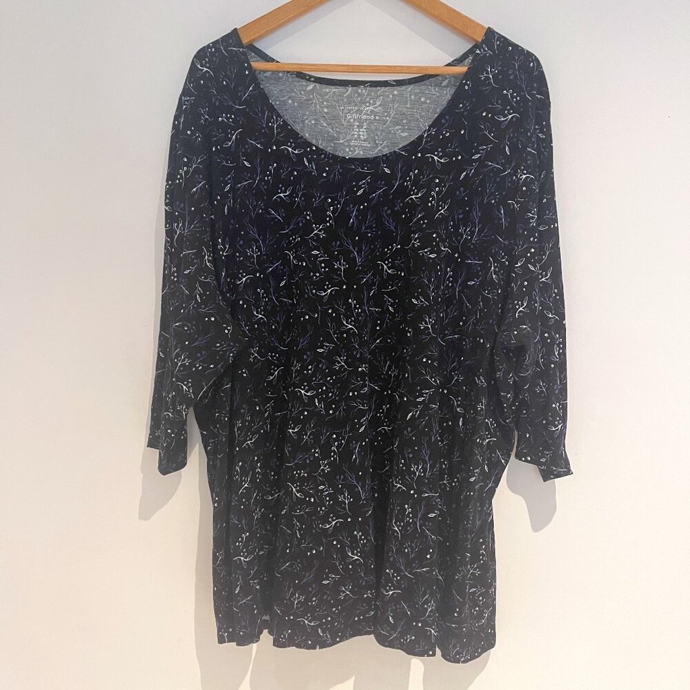 Penningtons Women Blue Floral 3/4 Sleeve Pullover Tunic Top Size 4X